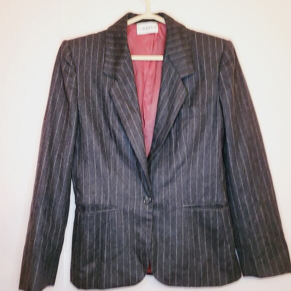 Vintage Calvin Klein womens wool tailored black pinstripe blazer jacket size 4 - Picture 1 of 8